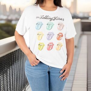 Rolling Stones Retro‎ Mouth tongue Graphic Tee Shirt Women Plus 2XL Colorful New